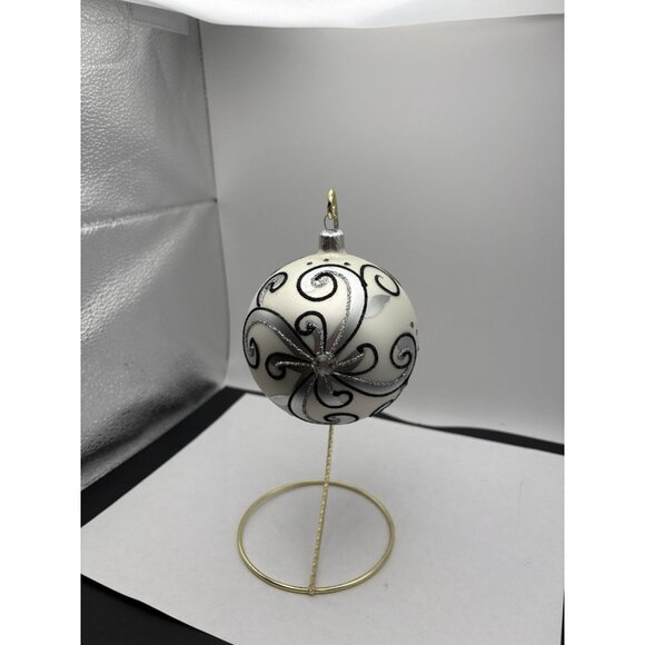 Vitbis Handmade Glass Ornament 10 CM Made in Poland White Black - Picture 7 of 10